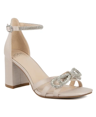 Jones New York Women's Earaman Block Heel Rhinestone Bow Dress Sandals