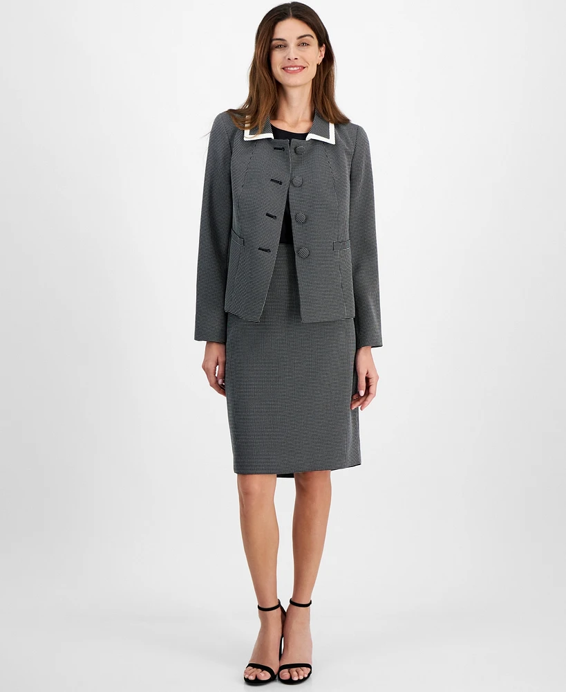 Le Suit Women's Seamed Birdseye Tweed Skirt Suit, Regular & Petite