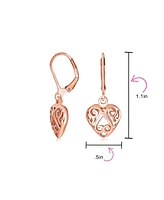 Bling Jewelry Open Lightweight Scroll Filigree Multi Heart Shape Puff Hearts Drop Dangle Earrings For Women Rose Gold Plated Sterling Silver Lever bac