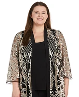 R & M Richards Plus Embroidered Duster Jacket, Tank and Pants 3-Pc. Set