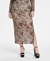 Bar Iii Trendy Plus Cheetah-Print Mesh Midi Skirt, Created for Macy's