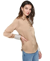 Karl Lagerfeld Paris Women's Rhinestone-Cuff Button-Down Top