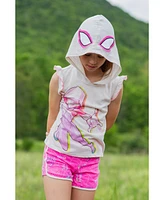 Spiderman Little Girls Marvel Spider-Man Spider-Gwen Ghost Spider Cosplay Hooded Tank Top & French Terry Shorts Outfit Set to