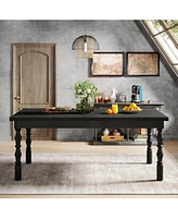 Tribesigns 62” Wood Dining Table for 4-6 People, Farmhouse Large Rectangle Kitchen Table