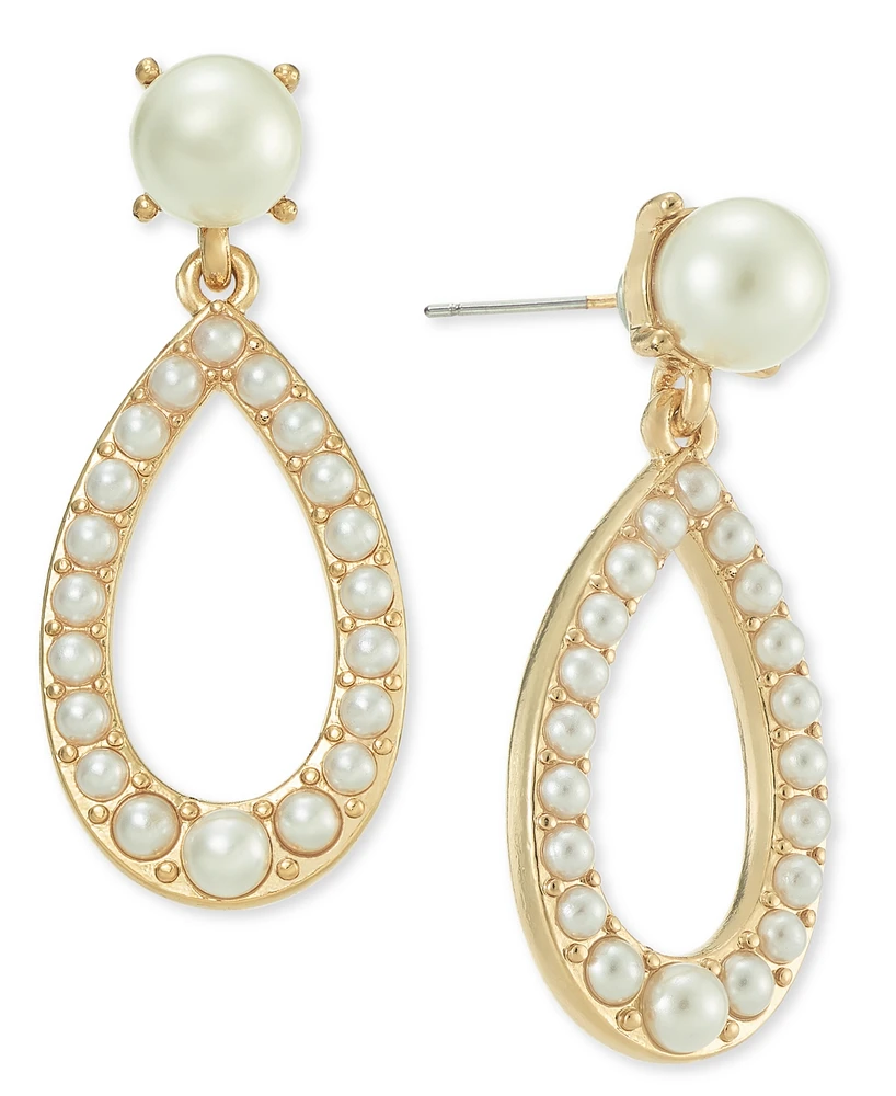 Charter Club Gold-Tone Imitation Pearl Open Drop Earrings, Created for Macy's