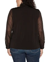 Belldini Black Label Plus Clip-Dot Chiffon Sleeve Knit Blouse