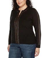 Belldini Black Label Plus Crewneck Embellished Zip Cardigan Sweater