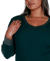 Belldini Black Label Plus Size Rhinestone-Trim Ribbed Sweater