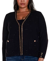 Belldini Black Label Plus Chain Detail Open-Front Cardigan Sweater