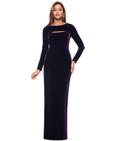 Xscape Women's Boat-Neck Long-Sleeve Ruched Velvet Dress