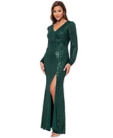 Xscape Women's Sequinned High-Slit Evening Gown