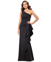 Xscape Petite Gathered-Waist One-Shoulder Evening Gown