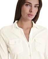 Dkny Jeans Petite Cotton Collared Button-Front Shirt