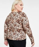 Bar Iii Trendy Plus Cheetah-Print Long-Sleeve Top, Created for Macy's