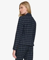 Tommy Hilfiger Women's Plaid Puff-Sleeve Single-Button Blazer