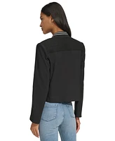 Karl Lagerfeld Paris Petite Mixed-Media Bomber Jacket