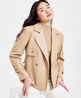 Anne Klein Women's Faux-Leather Belted Short Trench Jacket