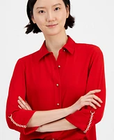 Anne Klein Women's Chain-Trim Roll-Sleeve Shirt