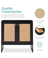 Best Choice Products 2-Door Rattan Storage Cabinet, Accent Furniture, Cupboard w/ Non-Scratch Foot Pads