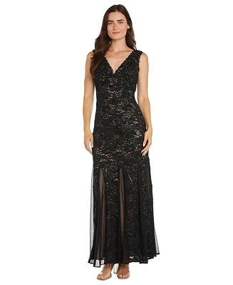 R & M Richards Women's Lace Sequin V-Neck Sleeveless Gown