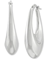 Italian Silver Polished Oval Medium Hoop Earrings in Sterling Silver, 1.57"