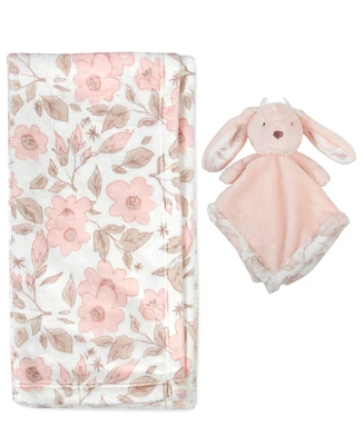 Jessica Simpson Baby Girls Floral Blanket with Bear Lovey, 2-Piece Set