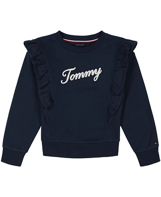 Tommy Hilfiger Big Girls Ruffle Trim Fleece Crewneck Sweatshirt