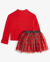 Disney Toddler & Little Girls Minnie Mouse Sweater Printed Tulle Skirt, 2 Piece Set