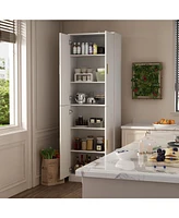 Famapy White Wooden Accent Bookcase, Sideboard, with Adjustable Shelves