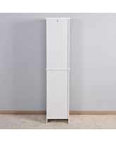 Slickblue Bathroom Floor Storage Cabinet with 2 Doors Living Room Wooden Cabinet with 6 Shelves 15.75 x 11.81 x 66.93 inch