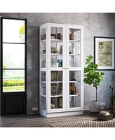 Famapy 6-Shelf Standard Bookcase Bookshelf with 2-Glass Door