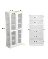 Famapy 6-Shelf Standard Bookcase Bookshelf with 2-Glass Door