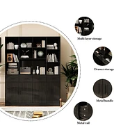 Famapy 15-Shelf Standard Bookshelf with Adjustable Shelves, 4 Drawers