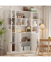 Famapy 17-Shelf Wood Bookshelf with Glass Doors, Adjustable Shelves