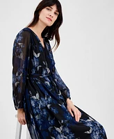 Robbie Bee Women's Printed Surplice-Neck Maxi Dress