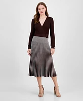 Robbie Bee Women's Two-Tone Belted Sweater Dress