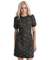 Dkny Petite Puffed-Sleeve Brocade-Texture Mini Dress