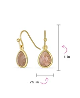 Bling Jewelry Delicate Fine Dusty Rose Natural Sandstone Quartz Faceted Briolette Teardrop Pear Shaped Drop French Wire Fish Hook Earrings For Women Y