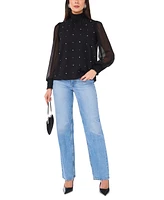 1.state Women's Embellished Mock-Neck Long-Sleeve Blouse