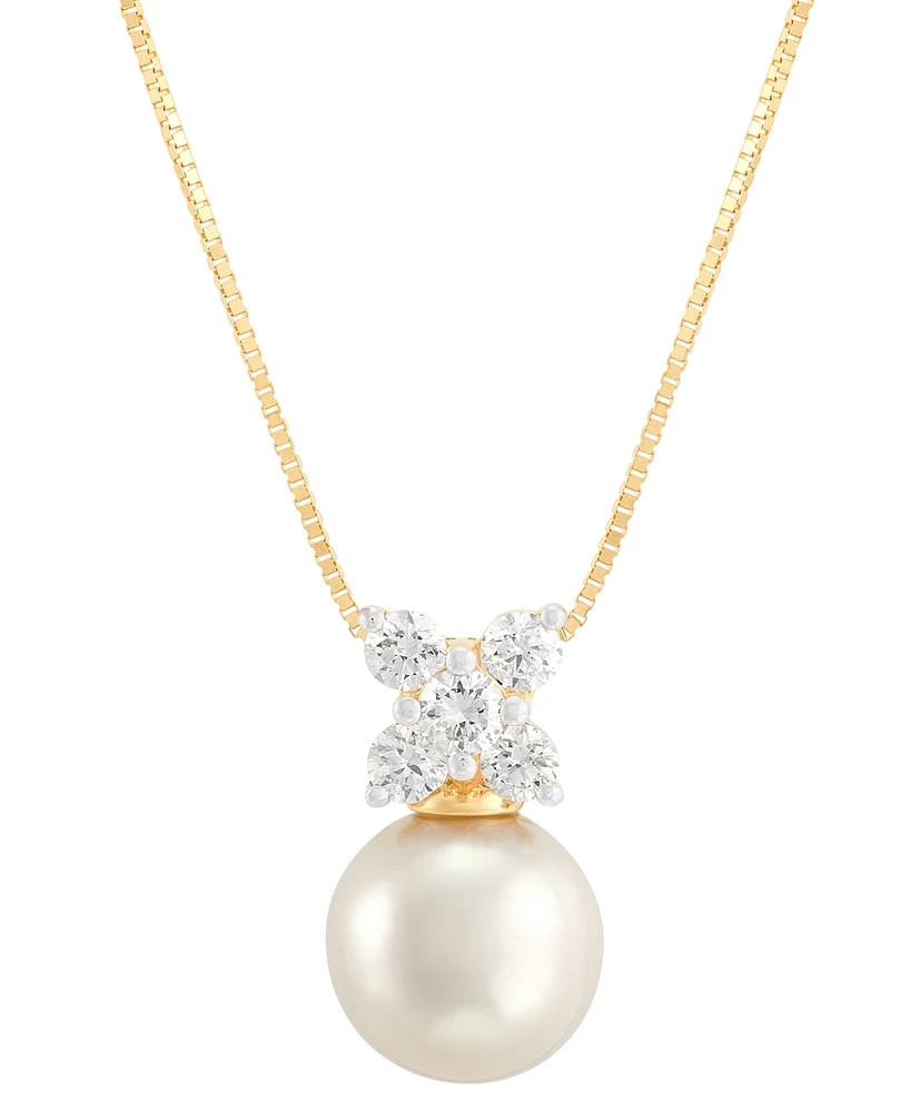 Grown With Love Cultured Freshwater Pearl (8-1/2mm) & Lab Grown Diamond (1/3 ct. t.w.) Cluster 18" Pendant Necklace in 14k Gold