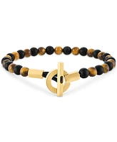 Esquire Men's Jewelry Onyx & Tiger Eye Bead Toggle Bracelet in Gold-Tone Ion-Plated Stainless Steel, Created for Macy's (Also available in Onyx & Lapi
