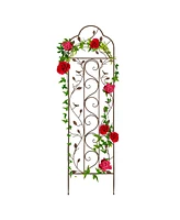 Best Choice Products 60x15in Iron Arched Garden Trellis Fence Panel w/ Branches, Birds for Climbing Plants - Bronze