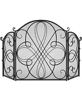 Best Choice Products 3-Panel 55x33in Wrought Iron Fireplace Safety Screen Decorative Scroll Spark Guard Cover