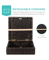 Best Choice Products Set of 2 Wicker Ottomans, Multipurpose Furniture w/ Removable Cushions