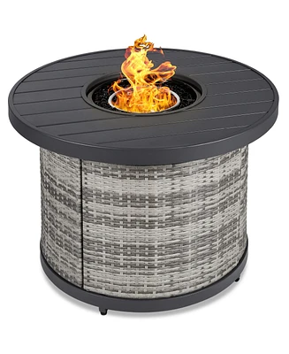 Best Choice Products 32in Round Fire Pit Table, 50,000 Btu Outdoor Wicker Patio Firepit w/ Cover, Tank Holder