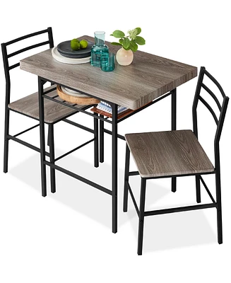 Best Choice Products 3-Piece Modern Dining Set, Square Table & Chairs Set w/ Steel Frame, Built-In Storage Rack