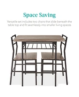 Best Choice Products 3-Piece Modern Dining Set, Square Table & Chairs Set w/ Steel Frame, Built-In Storage Rack