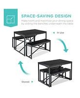 Best Choice Products 45.5in 3-Piece Bench Style Dining Furniture Set, 4-Person Dinette w/ 2 Benches, Table