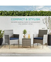 Best Choice Products 3-Piece Outdoor Wicker Conversation Patio Bistro Set, w/ 2 Chairs