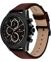 Tommy Hilfiger Men's Multifunction Brown Leather Strap Watch 46mm